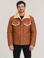 Men's Shearling Cognac Brown Cowhide leather Jacket