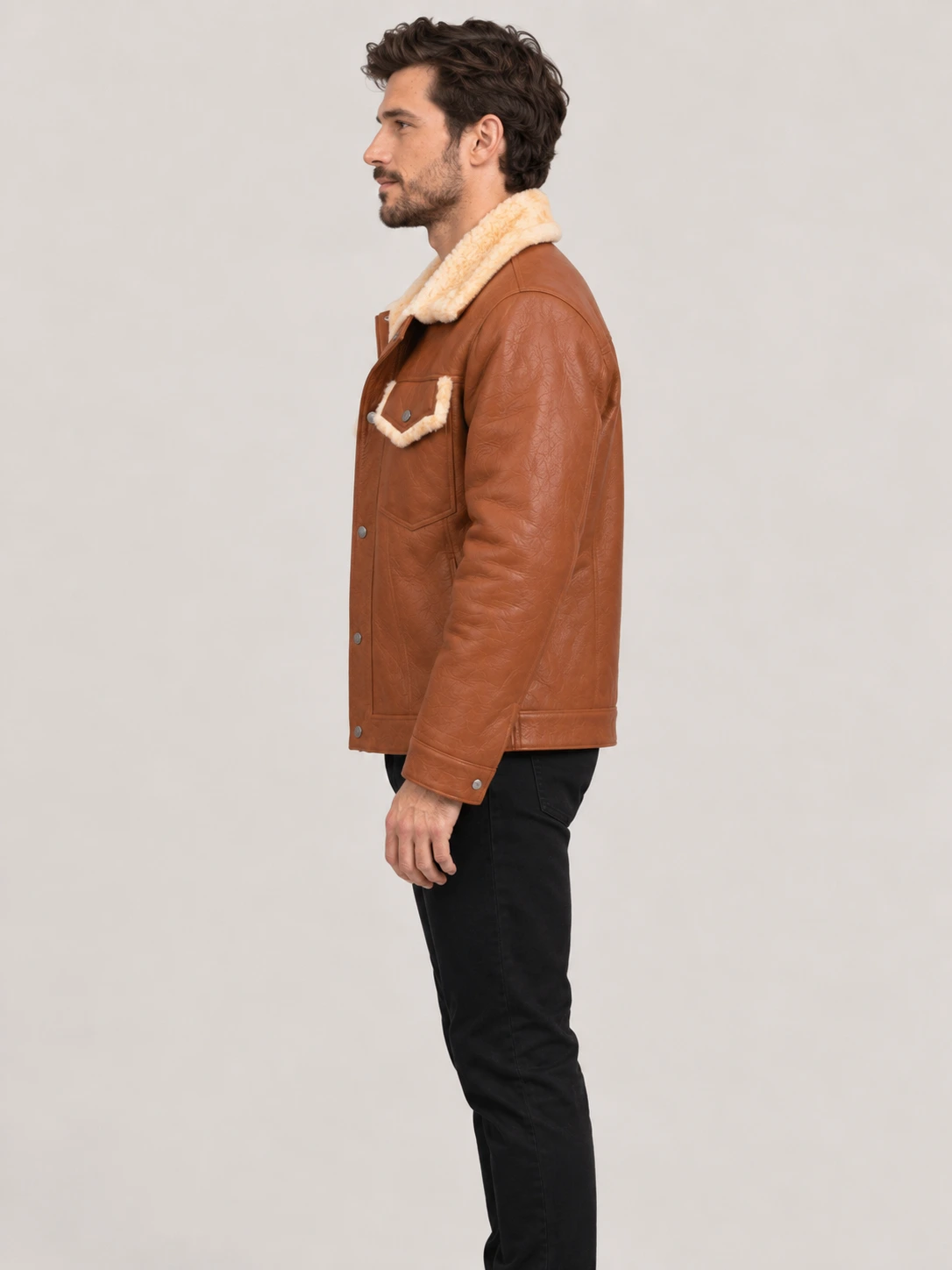 Men's Shearling Cognac Brown Cowhide leather Jacket