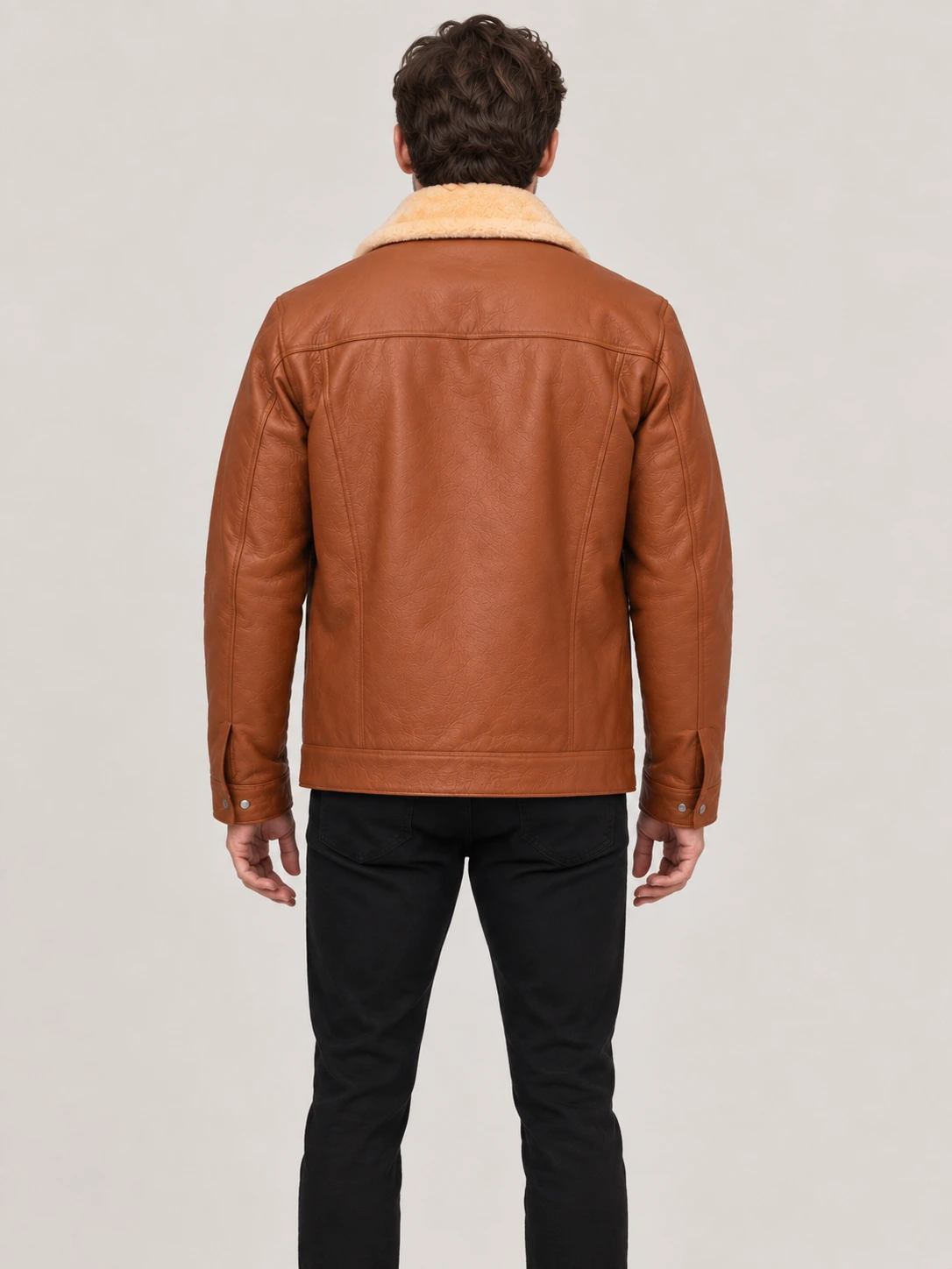 Men's Shearling Cognac Brown Cowhide leather Jacket