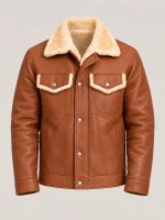 Men's Shearling Cognac Brown Cowhide leather Jacket