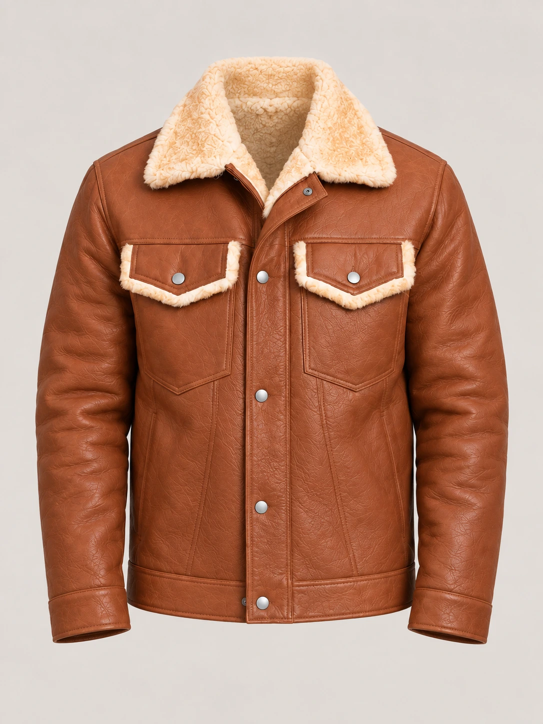 Men's Shearling Cognac Brown Cowhide leather Jacket