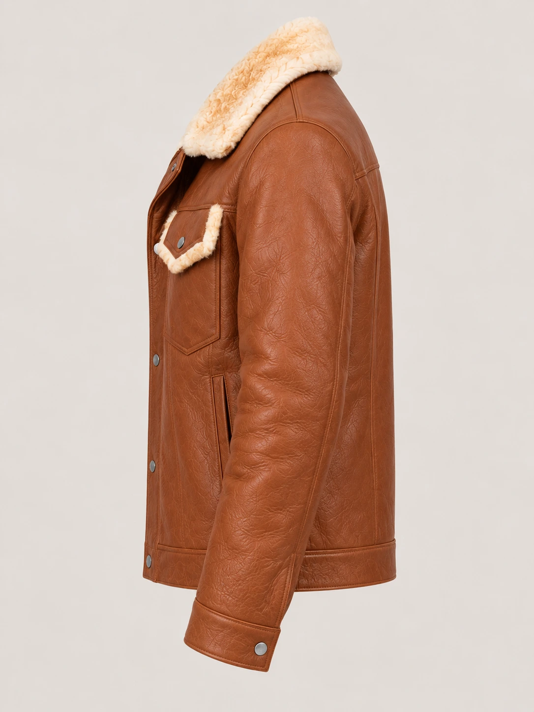 Men's Shearling Cognac Brown Cowhide leather Jacket