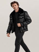 Men's Cowhide Shearling fur Out Leather Jacket in Black