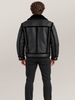Men's Cowhide Shearling fur Out Leather Jacket in Black