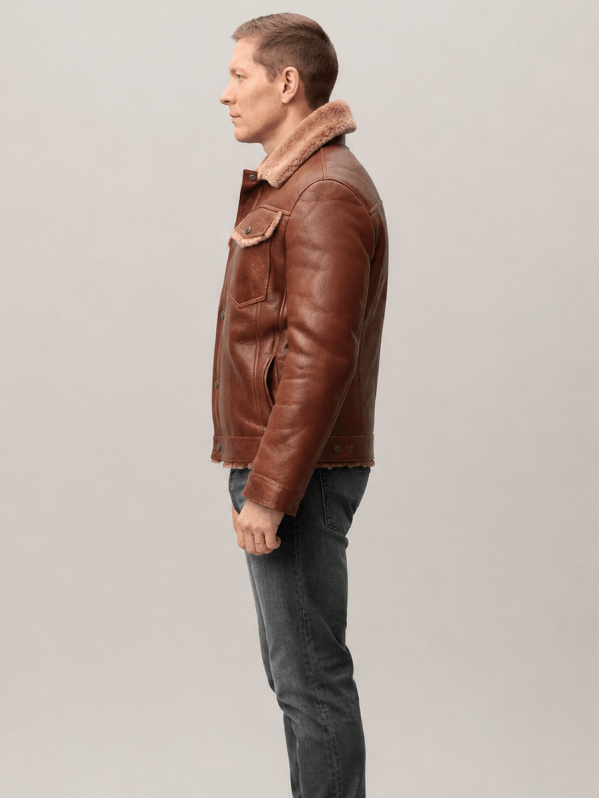 Men's Shearling Fur Collar Brown Brisa leather Jacket
