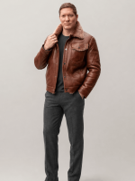 Men's Shearling Fur Collar Brown Brisa leather Jacket