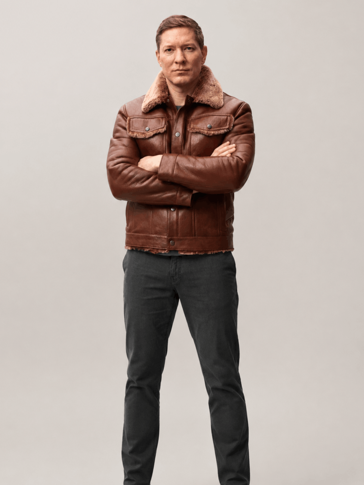 Men's Shearling Fur Collar Brown Brisa leather Jacket