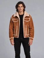 Men's Shearling Brown Style Fur Out leather Jacket