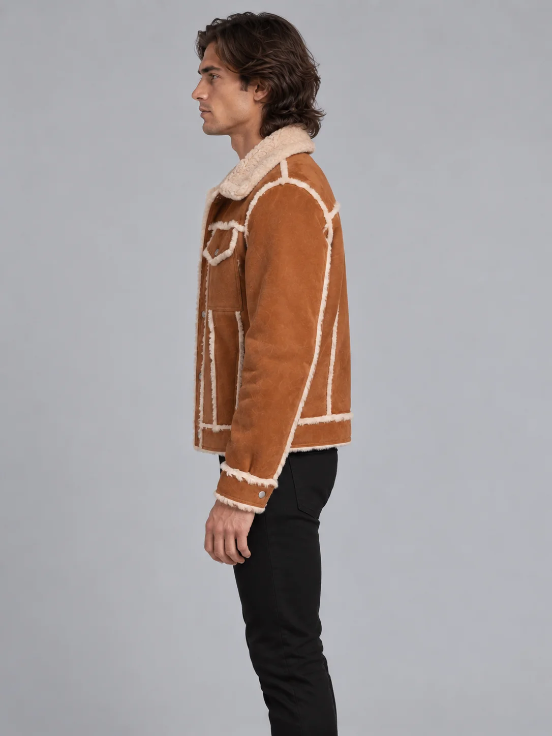 Men's Shearling Brown Style Fur Out leather Jacket
