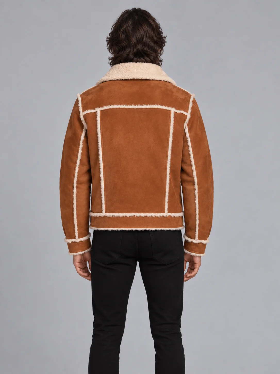 Men's Shearling Brown Style Fur Out leather Jacket