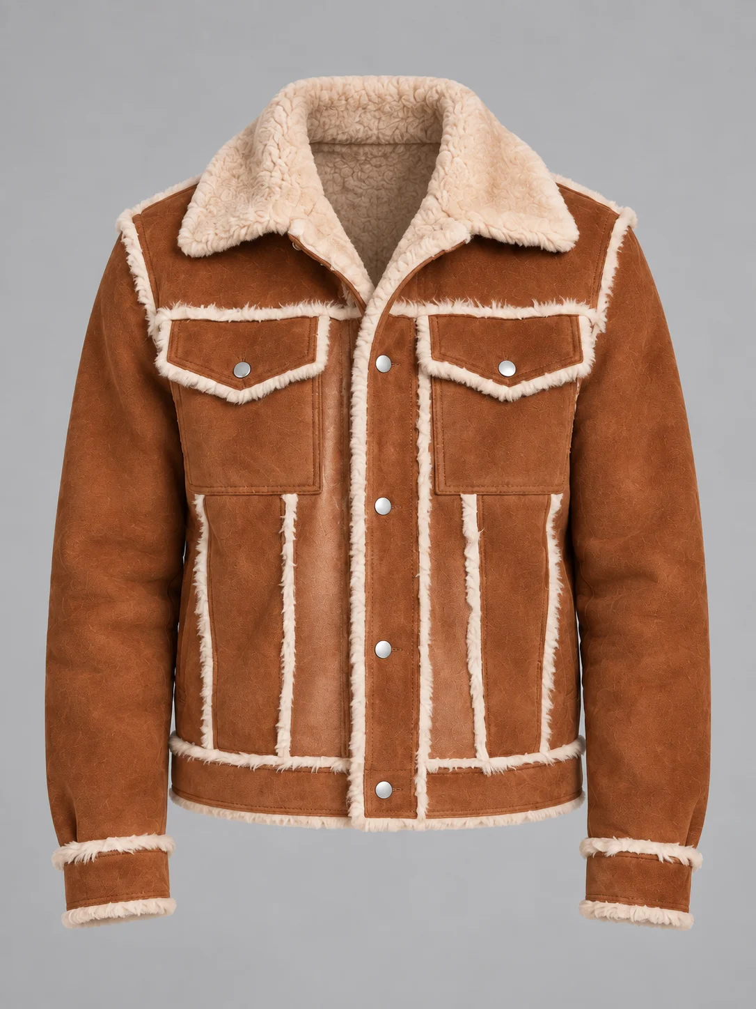 Men's Shearling Brown Style Fur Out leather Jacket