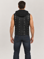 Men's Halloween Black Studded Hooded Leather Vest