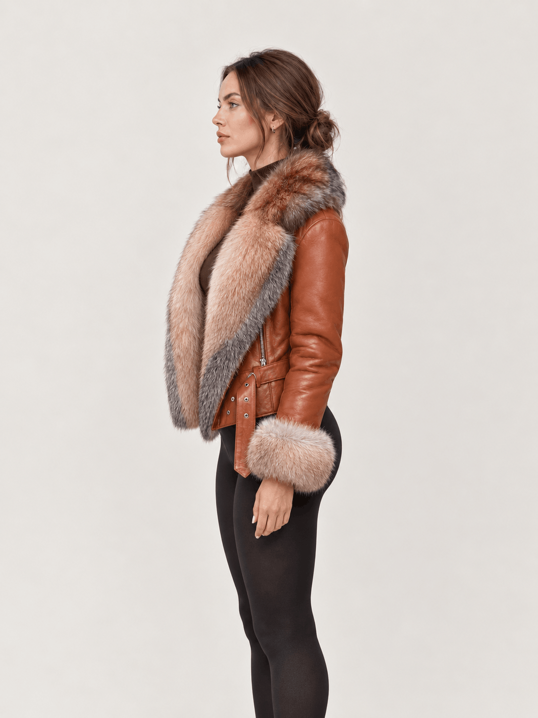 Women's Brown Shearling Cognac Leather Jacket