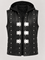 Men's Halloween Black Studded Hooded Leather Vest