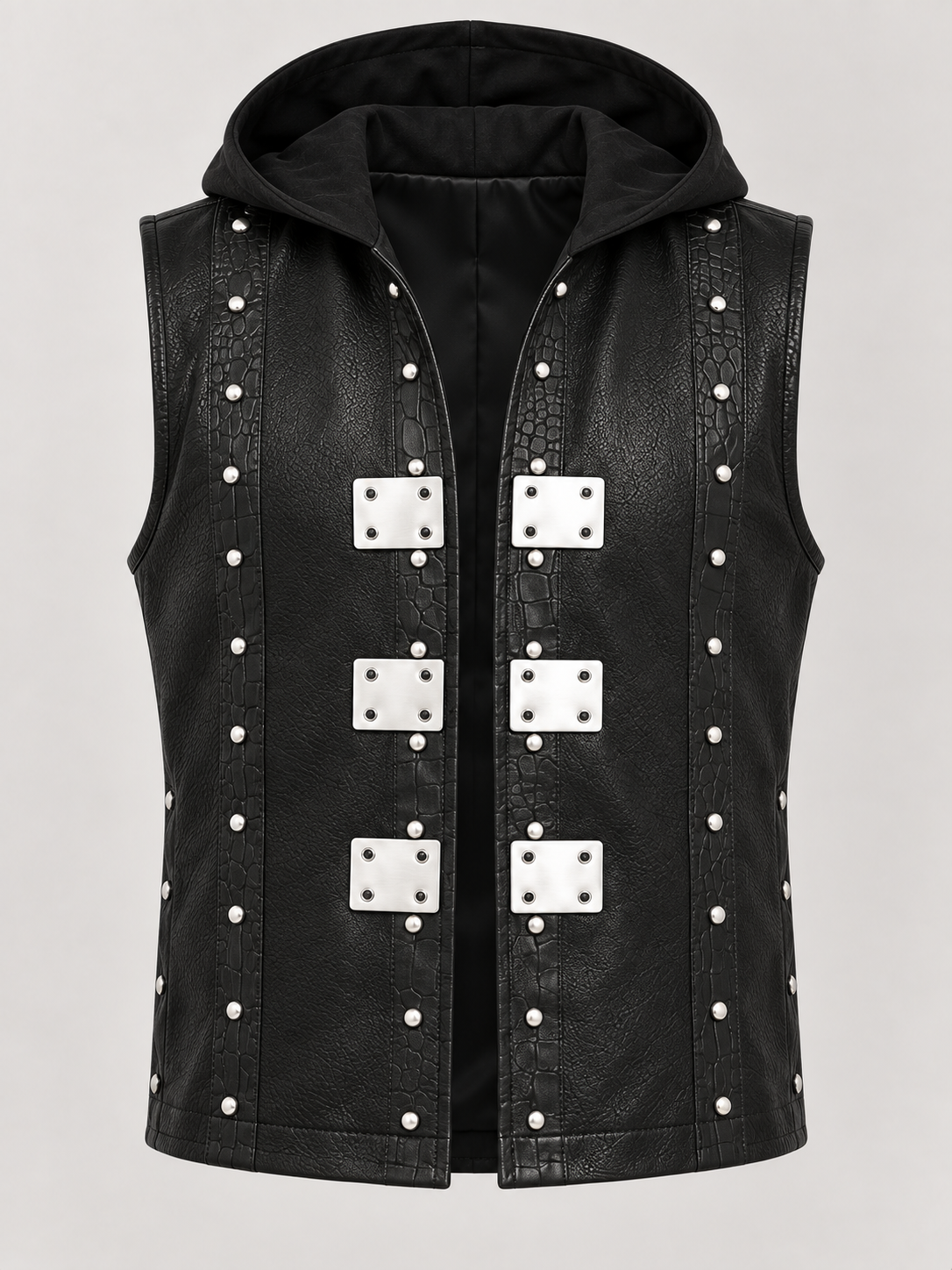 Men's Halloween Black Studded Hooded Leather Vest