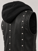 Men's Halloween Black Studded Hooded Leather Vest