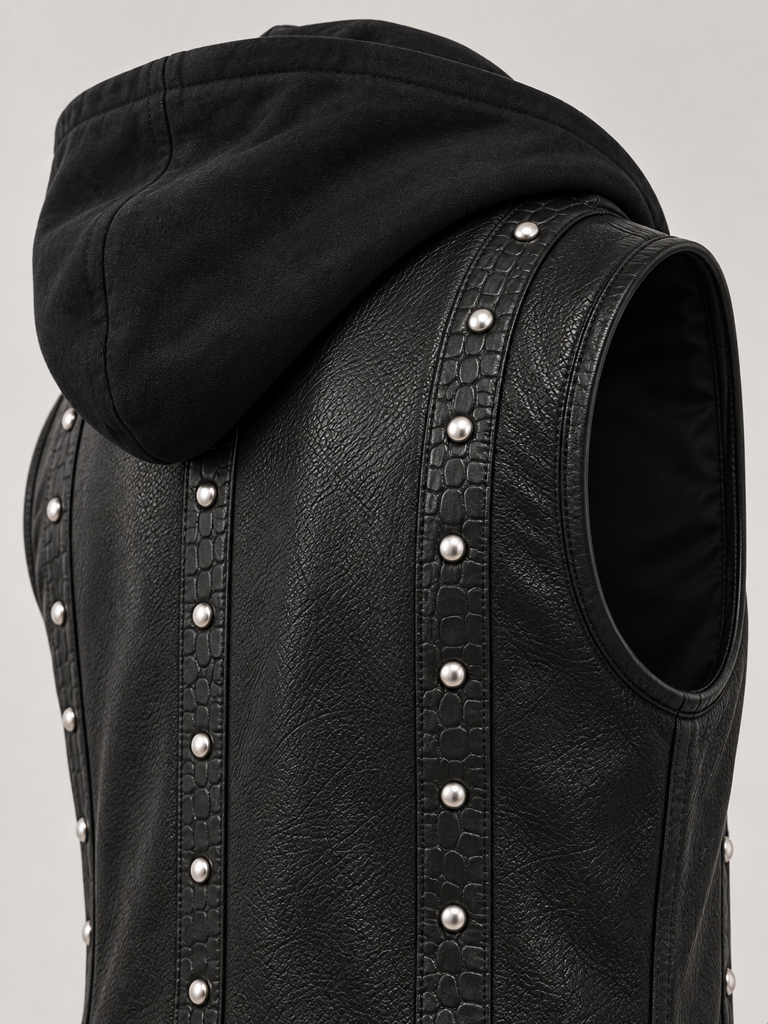 Men's Halloween Black Studded Hooded Leather Vest