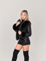 Women's Black Shearling Leather Biker Jacket
