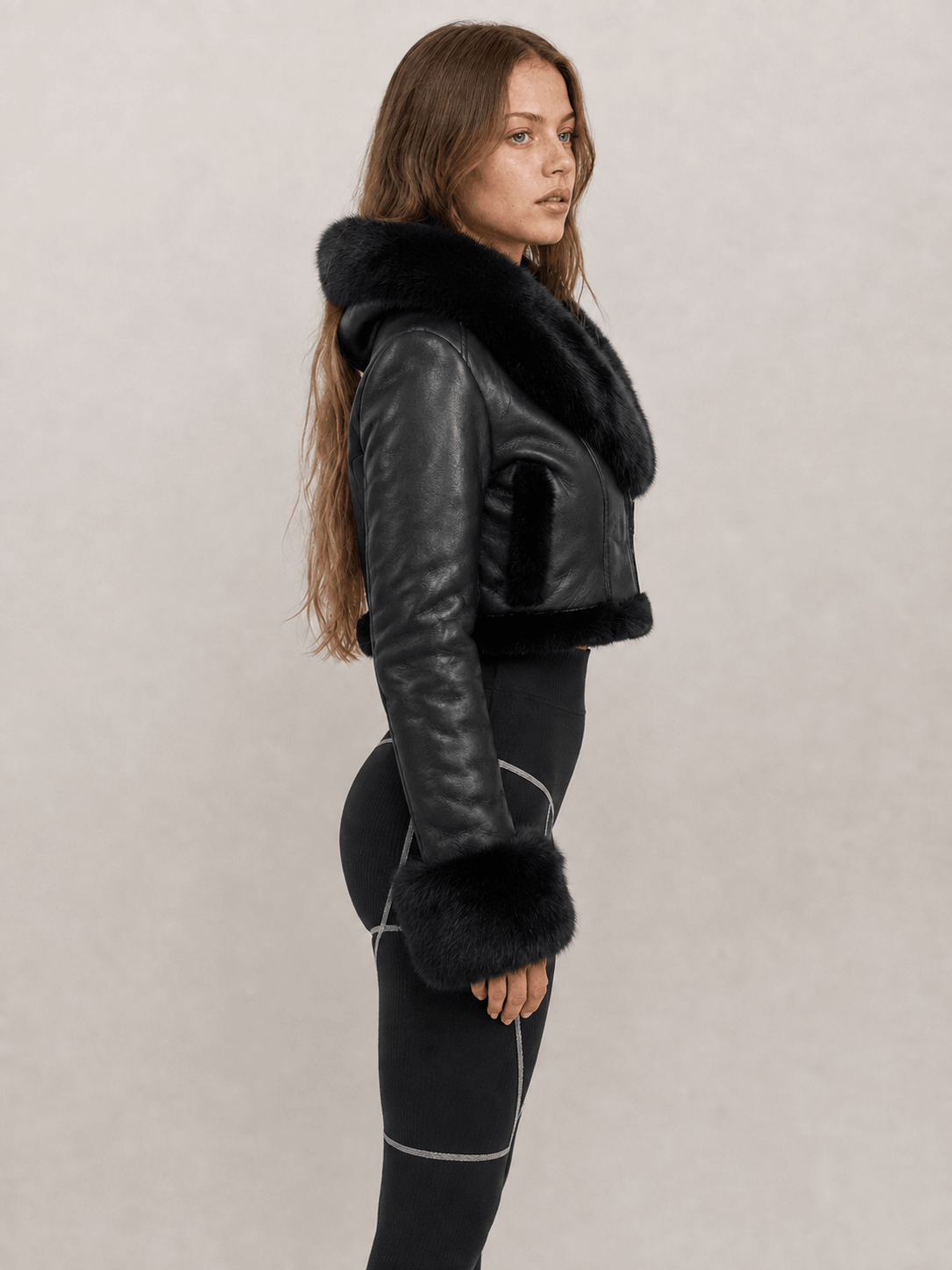 Women's Black Cropped Shearling Leather Jacket