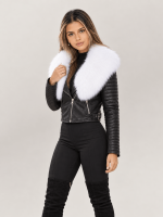 Women's Black Leather Biker Jacket With Fur Collar