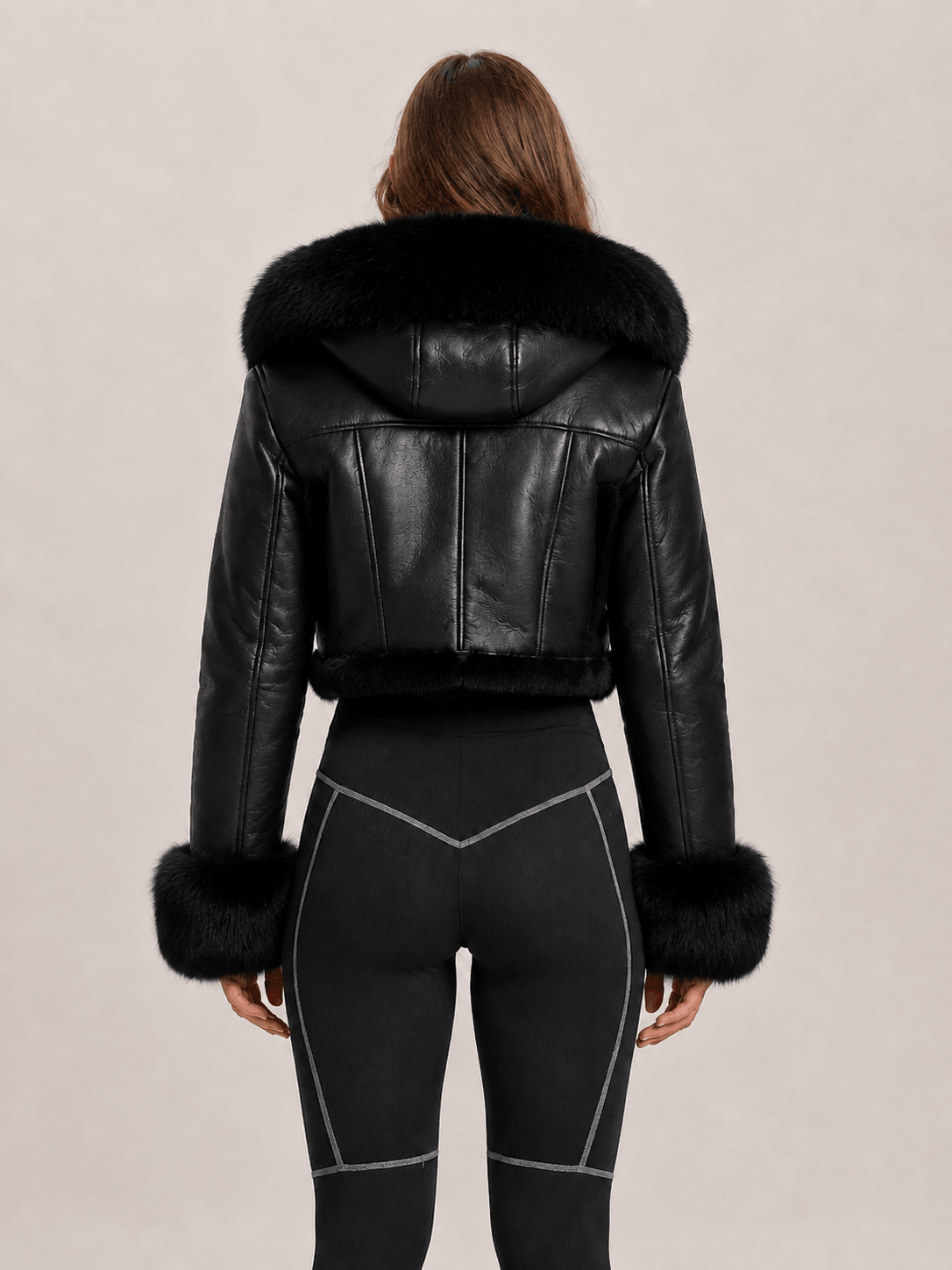 Women's Black Cropped Shearling Leather Jacket