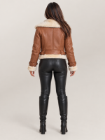 Women's Brown Shearling Cognac Aviator Leather Jacket
