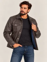 Men's Brown Vintage Trucker Cowhide Leather Jacket