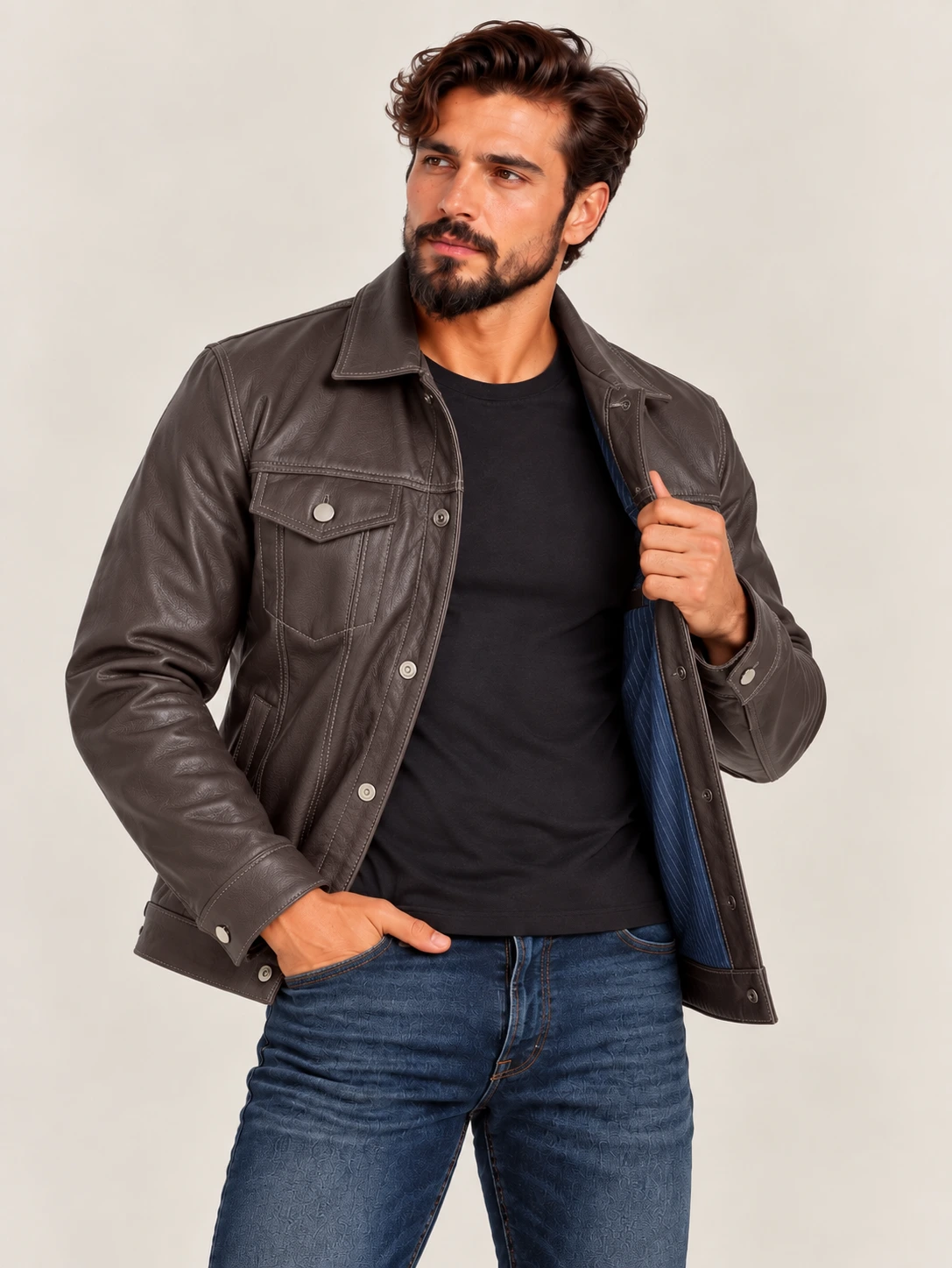 Men's Brown Vintage Trucker Cowhide Leather Jacket