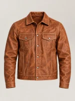 Men's Vintage Rust Bison Leather Trucker Jacket