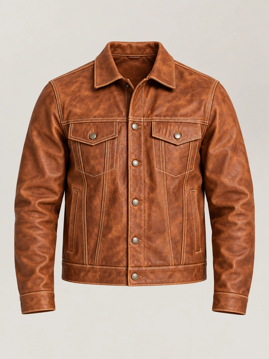 Men's Vintage Rust Bison Leather Trucker Jacket