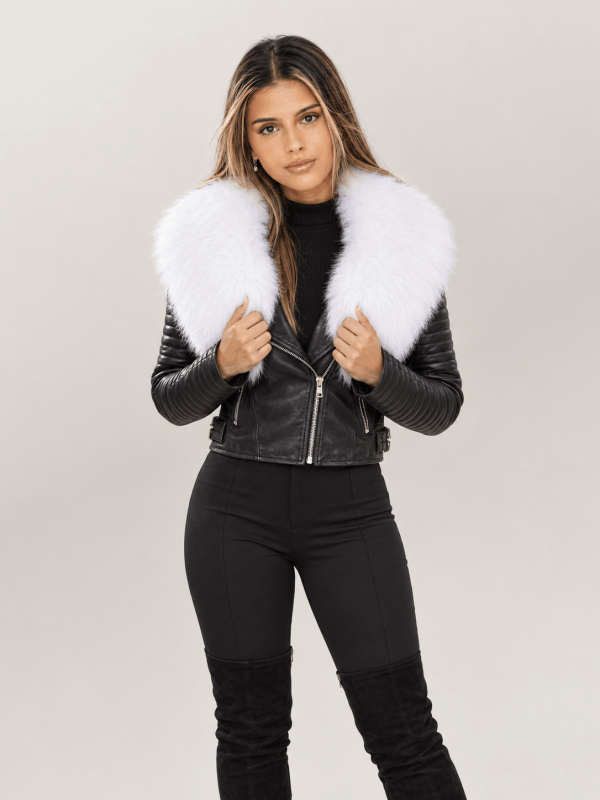 Women's Black Leather Biker Jacket With Fur Collar