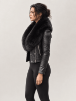 Women's Black Leather Biker Jacket With Fur Trim
