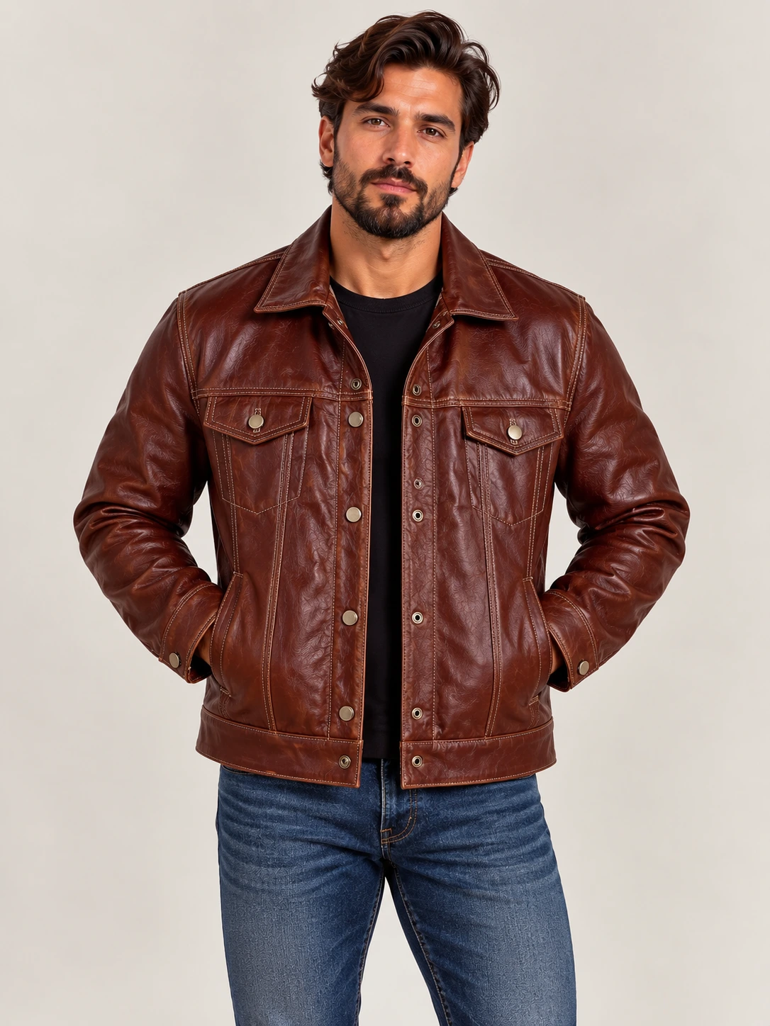 Men's Pinnacle Vintage Trucker Cowhide Leather Jacket