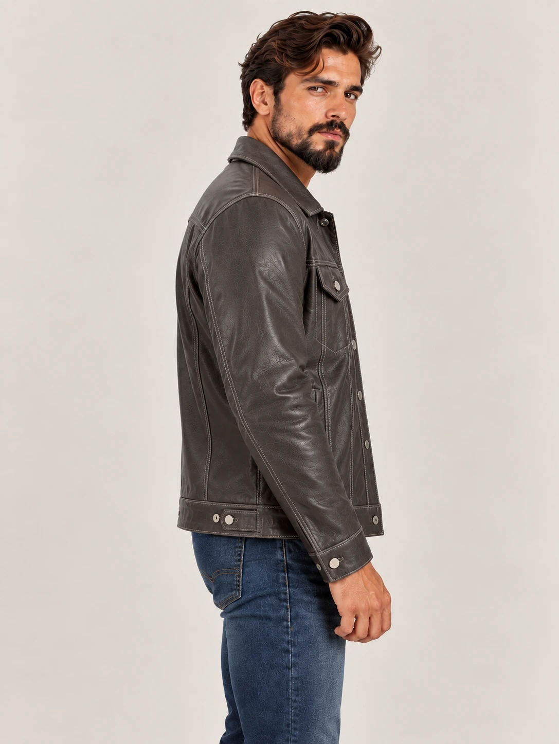 Men's Brown Vintage Trucker Cowhide Leather Jacket