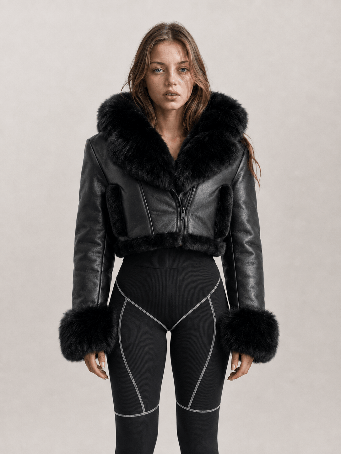 Women's Black Cropped Shearling Leather Jacket