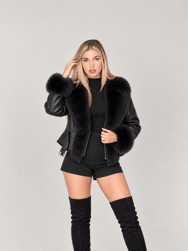 Women's Black Shearling Leather Biker Jacket