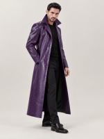 Men's Joker Purple Faux Leather Trench Coat