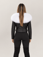 Women's Black Leather Biker Jacket With Fur Collar