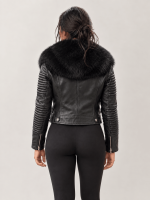 Women's Black Leather Biker Jacket With Fur Trim
