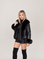 Women's Black Shearling Leather Biker Jacket