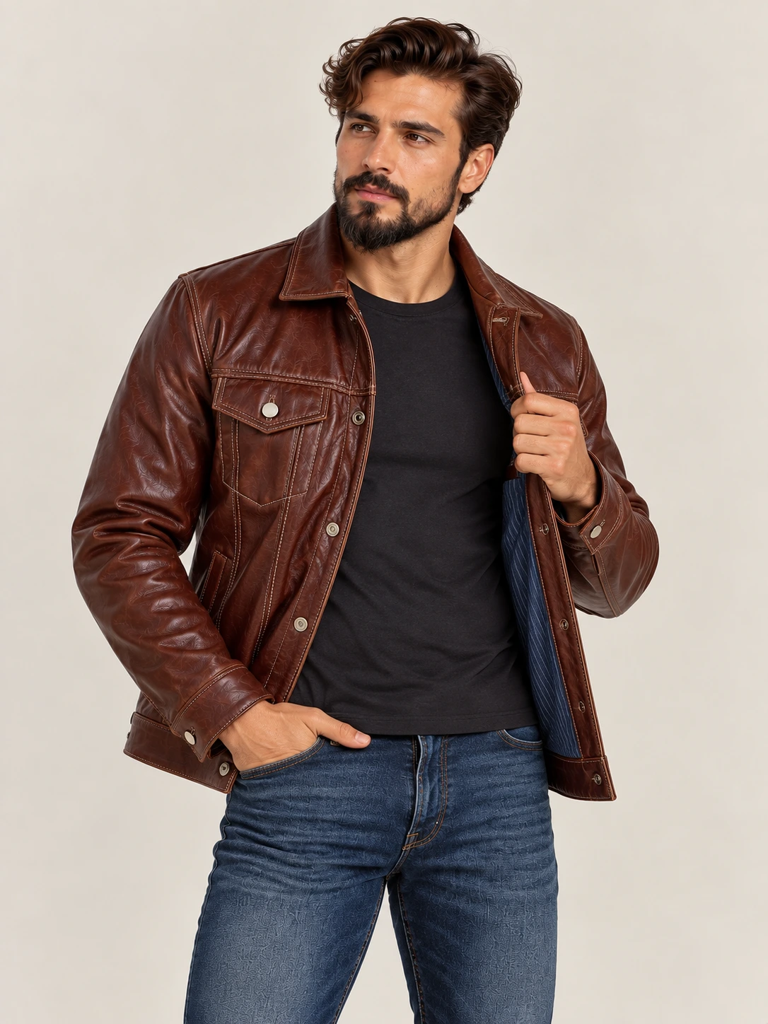 Men's Pinnacle Vintage Trucker Cowhide Leather Jacket