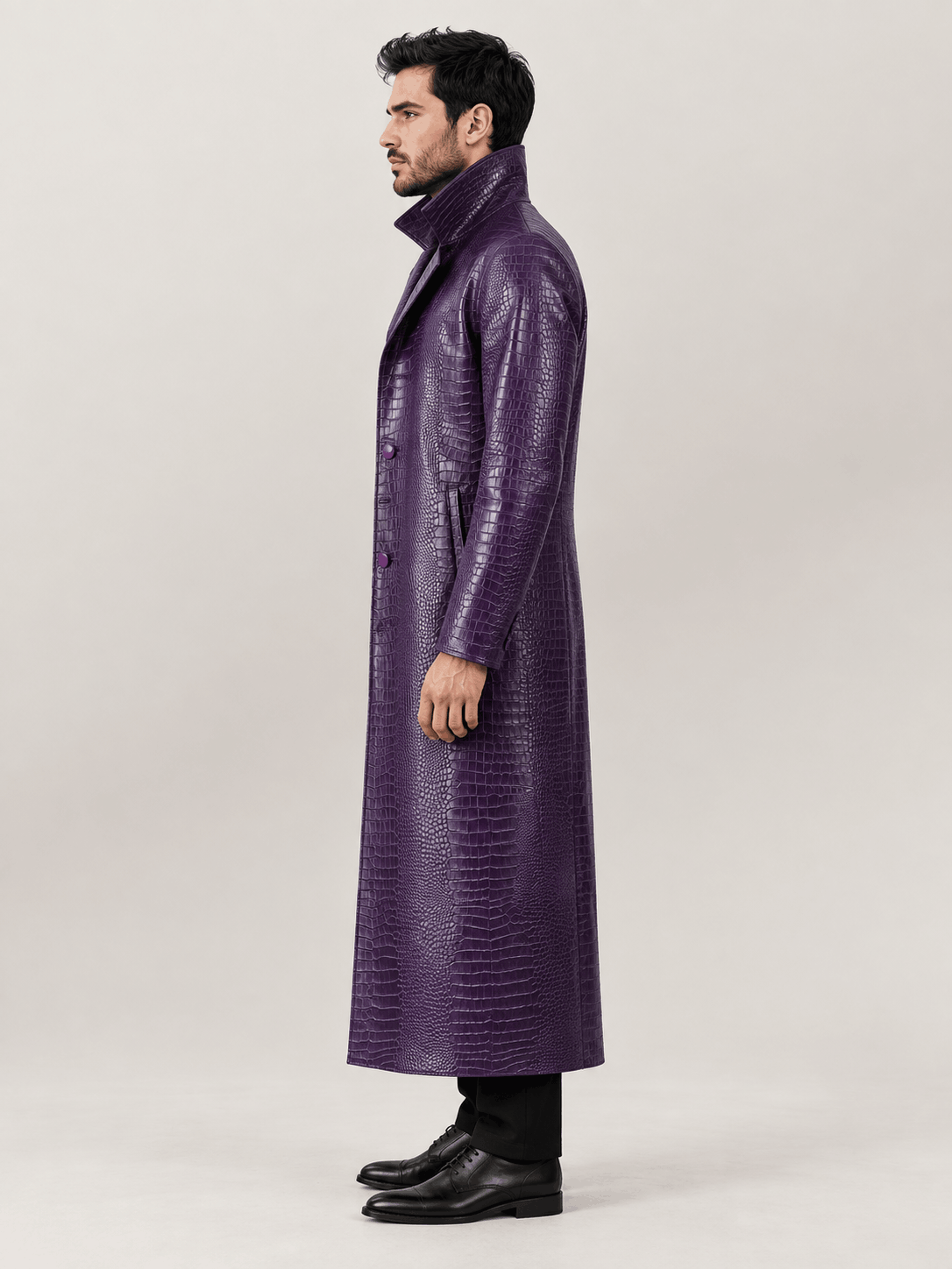 Men's Joker Purple Faux Leather Trench Coat