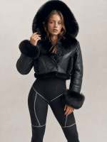 Women's Black Cropped Shearling Leather Jacket