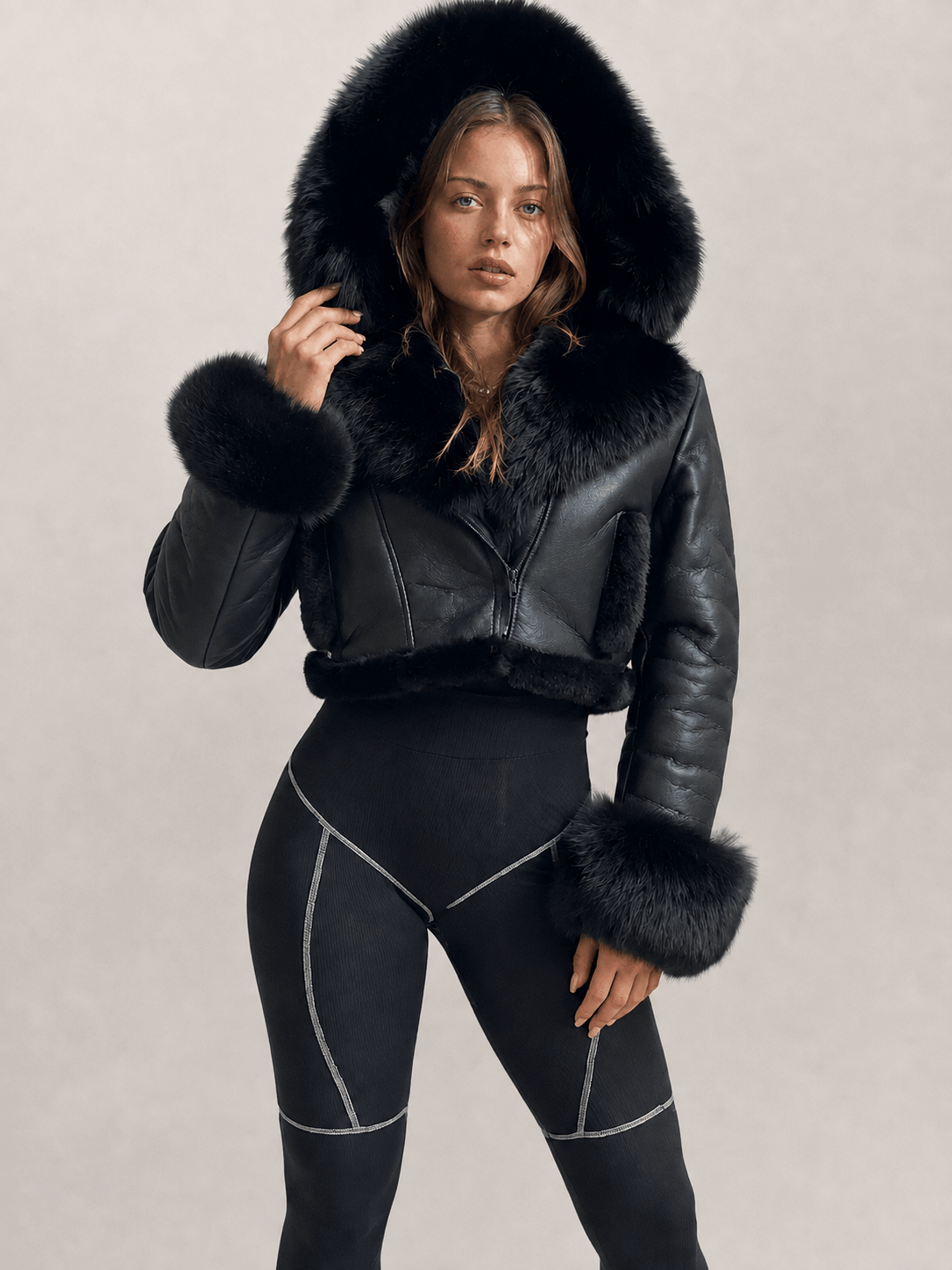 Women's Black Cropped Shearling Leather Jacket