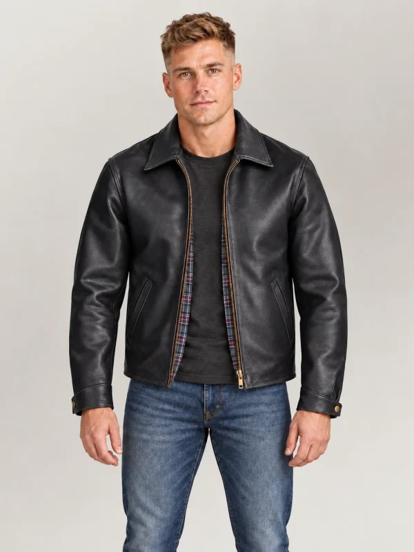 Men's Black Classic Americana Cowhide Bomber Jacket