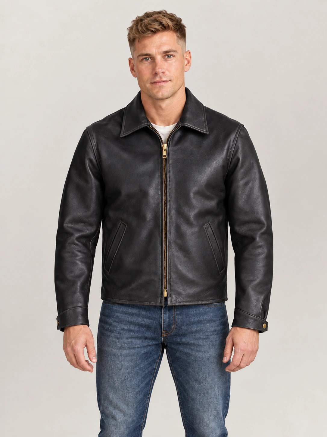 Men's Black Classic Americana Cowhide Bomber Jacket