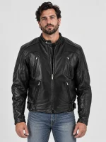 Men's Premium Quality Leather Motorcycle Jacket with Zipper Air Vents