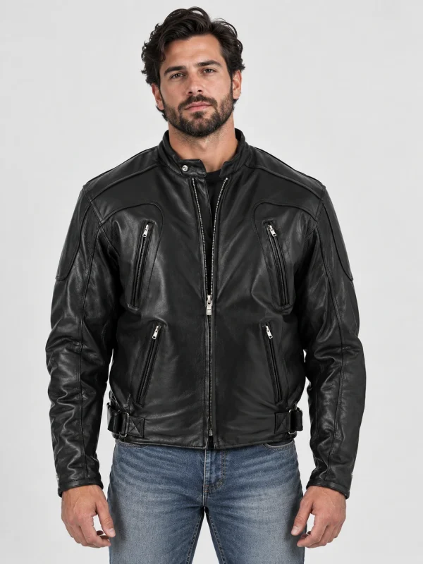 Men's Premium Quality Leather Motorcycle Jacket with Zipper Air Vents