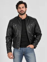Men's Premium Quality Leather Motorcycle Jacket with Zipper Air Vents