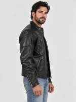Men's Premium Quality Leather Motorcycle Jacket with Zipper Air Vents